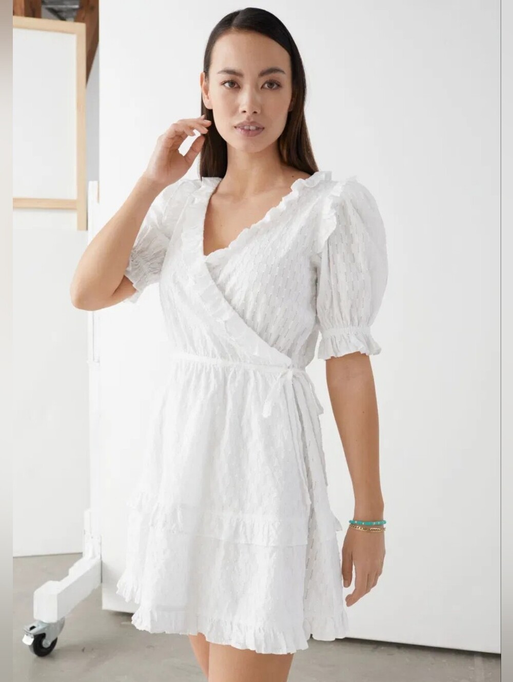 & OTHER STORIES Frilled Embroidered Mini Dress